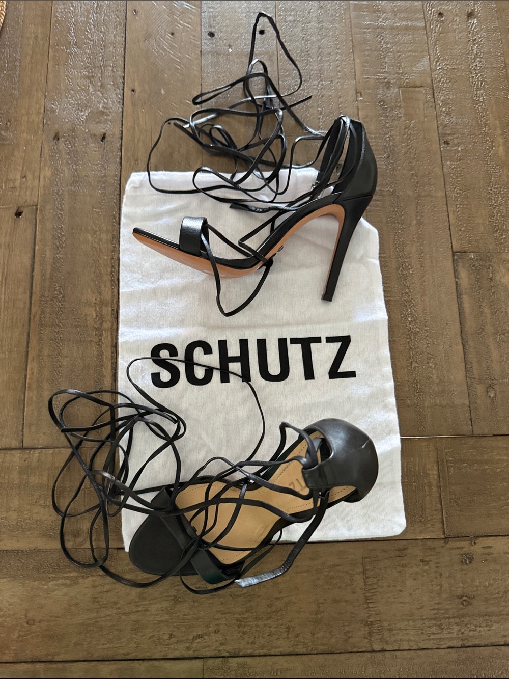 SCHUTZ Black Lace-Up Stiletto Sandals